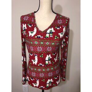 Christmas Llamas Knit Top Juniors Size L Long Sleeve Soft Stretchy Holiday